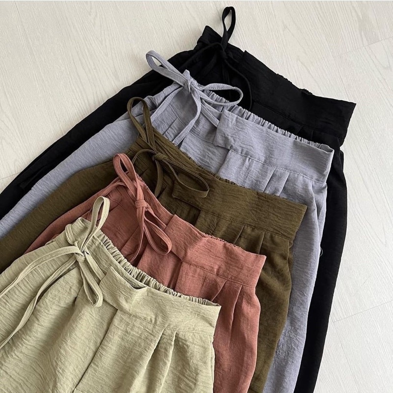 JANELLE PANTS BASIC KULOT CRINKLE TALI SAMPING HIGHWAIST