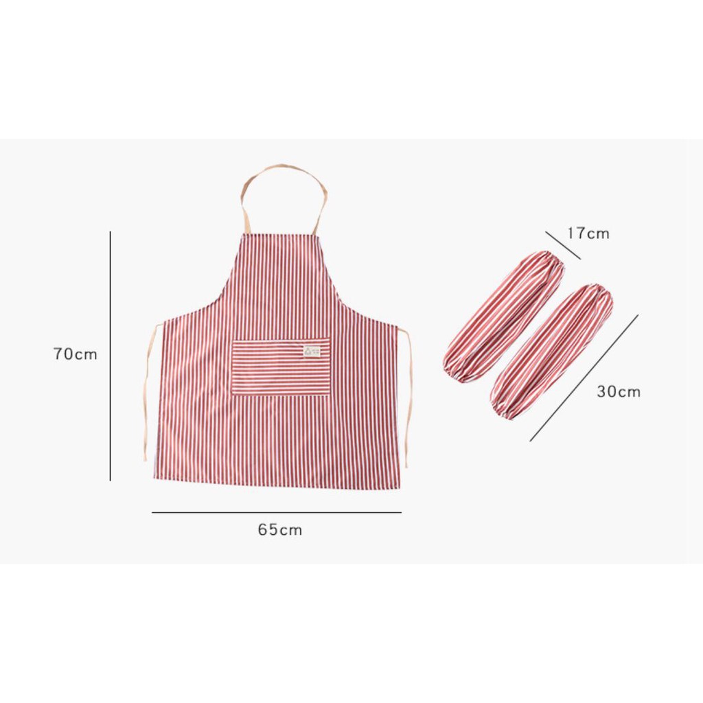 UNNISO - Apron Set Motif Stripe Lengkap Dengan Sarung Lengan