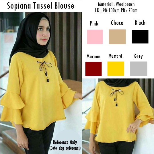 Blus polos baju atasan panjang muslimah Sopiana Tassel Blouse