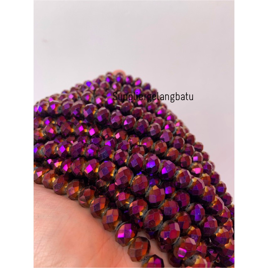 Crystal Ceko kilap 10mm UNGU METALIK purple metalic rondel donat craft