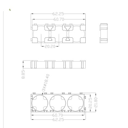 bracket Braket Holder Baterai Batre 18650 3x1 1x3 3 Slot Sambungan Lubang Grid Slot Dudukan