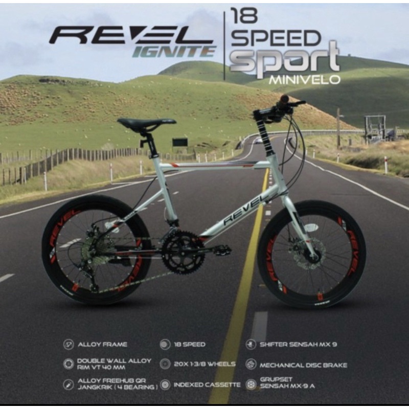 Sepeda Minivelo Revel Ignite 20 inch 16 / 18 inch SNI mixed MTB BMX Folding bike sepeda lipat kredit-Silver Red Line