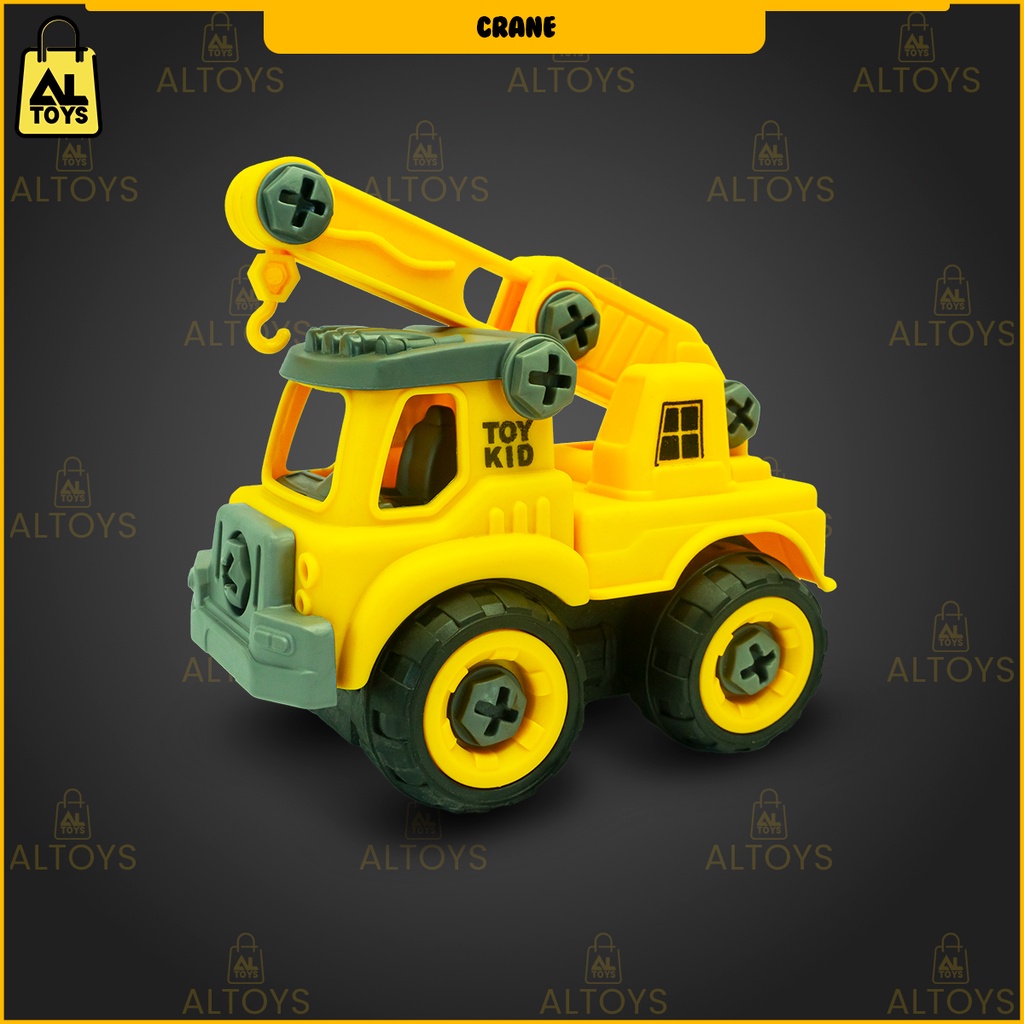 Mainan Bongkar Pasang Mobil Kosntruksi Engineering Construction Vehicles Set 4 Pcs DIY Assembly Excavators Bulldozer Dump Truck Take Apart Trucks