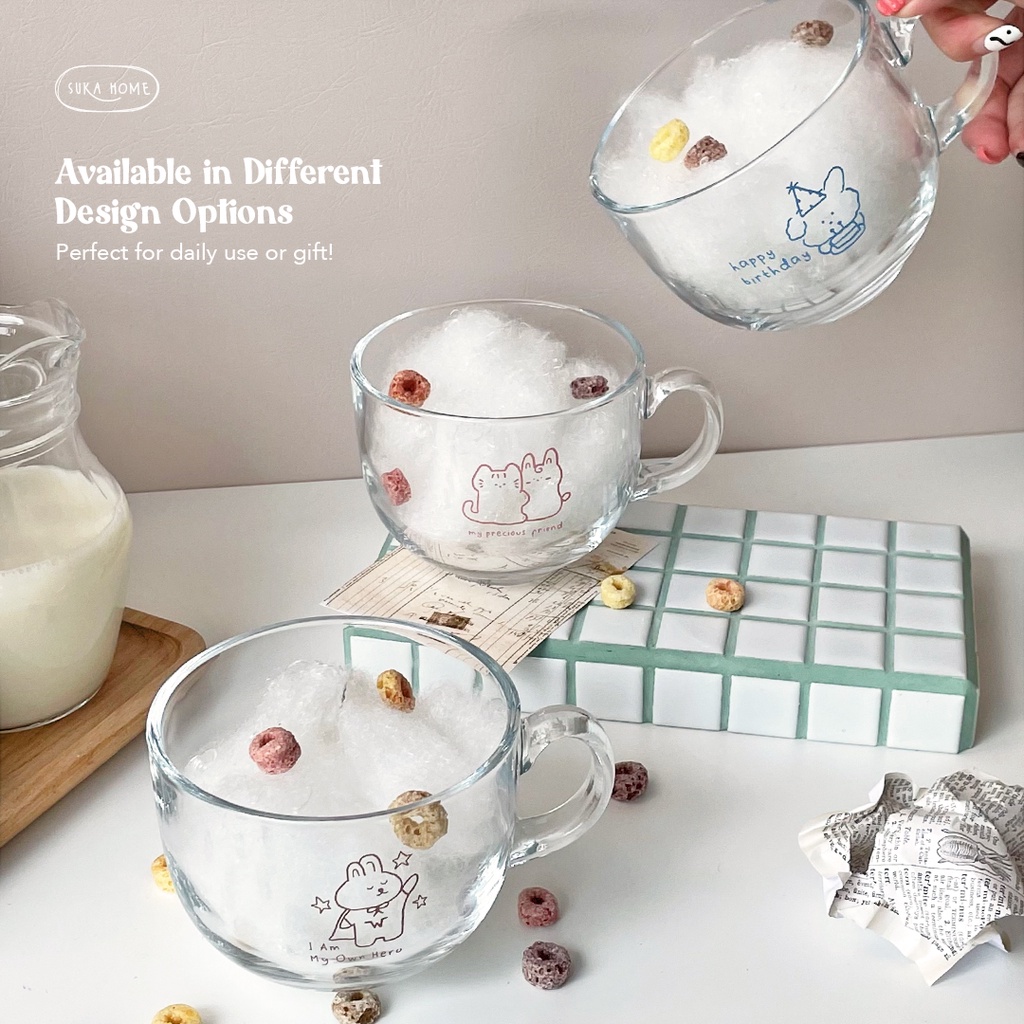 Everyday Mug Glass by Suka Home Gelas Mug Cereal Korean Style Estetik Gelas Kaca Korea Mug Transparan | Gelas Lucu Tahan Panas Garansi Pecah