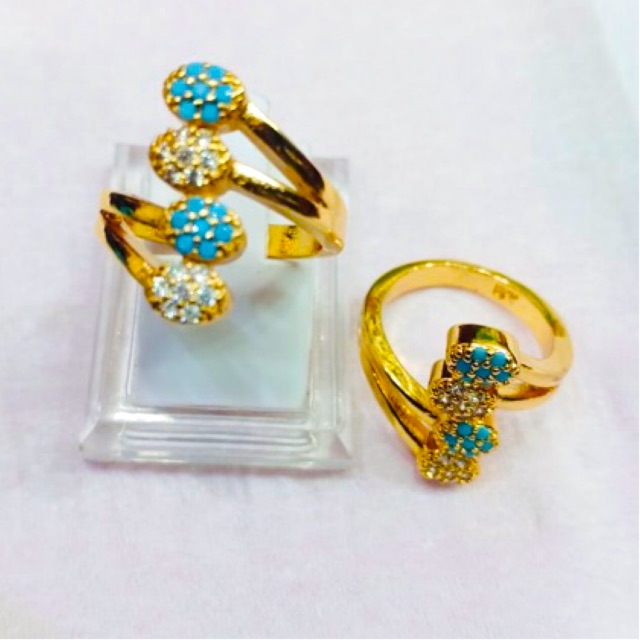 Cincin wanita model kipas cincin permata biru cincin pernata hitam cincin replika emas berlian