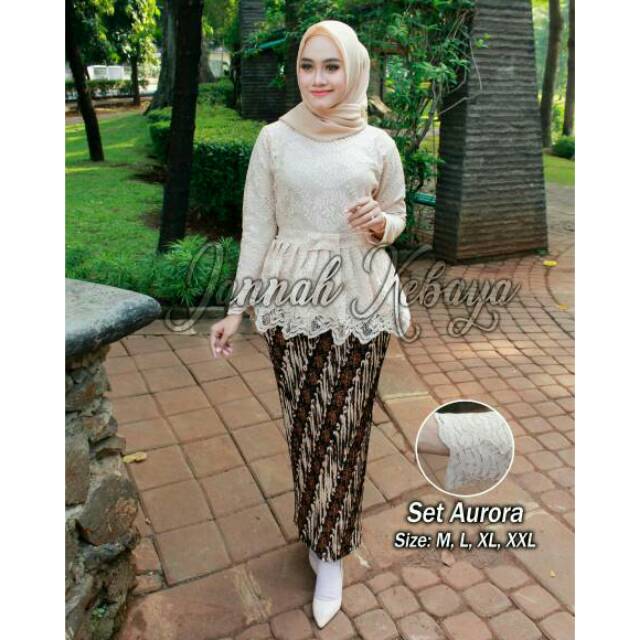 Setelan aurora brukat (tunik + rok plisket)