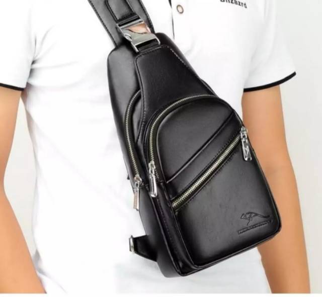 Tas Selempang Pria Kulit Murah Anti Air - Jason Bag bonus Dompet + Jam Tangan LED/Headset
