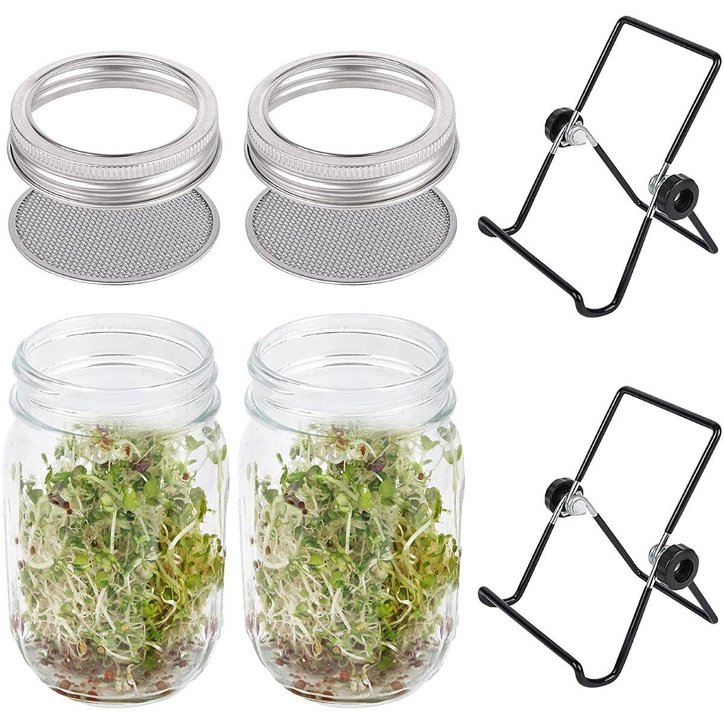 Rebuy Sprouting Jar Kit 16/32oz with Stand Wide Mouth Penutup Perkecambahan Organik