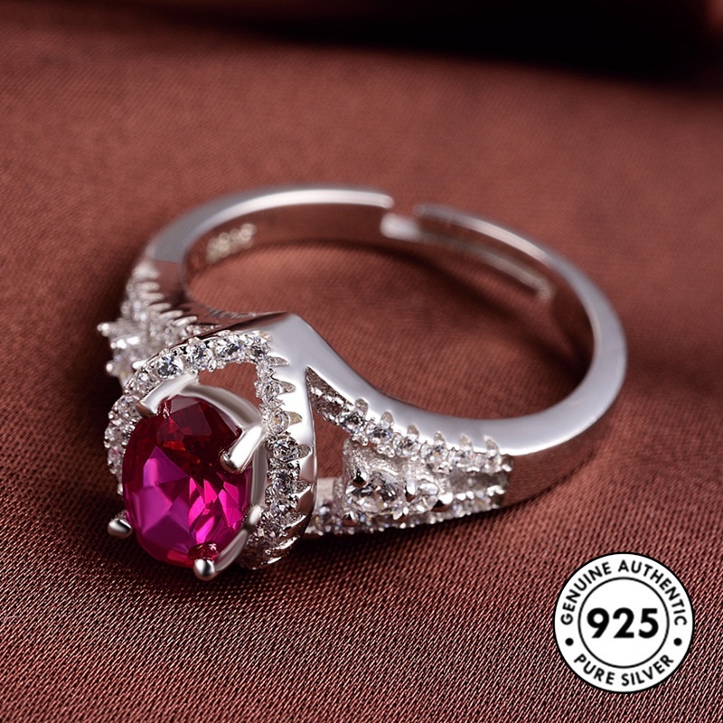 Cincin Sterling Silver 925 Model Terbuka Dengan Ruby Elegan Untuk Wanita