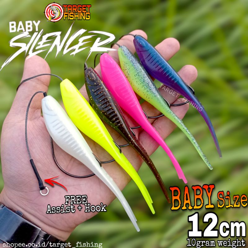 Soft Lure BABY Silencer 12cm 10gram - Umpan Casting Toman / Gabus Softbait Plus Worm Hook