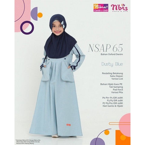 SALE 40% Gamis Anak NSAP 065 Dusty Blue P0 P3 by Nibras