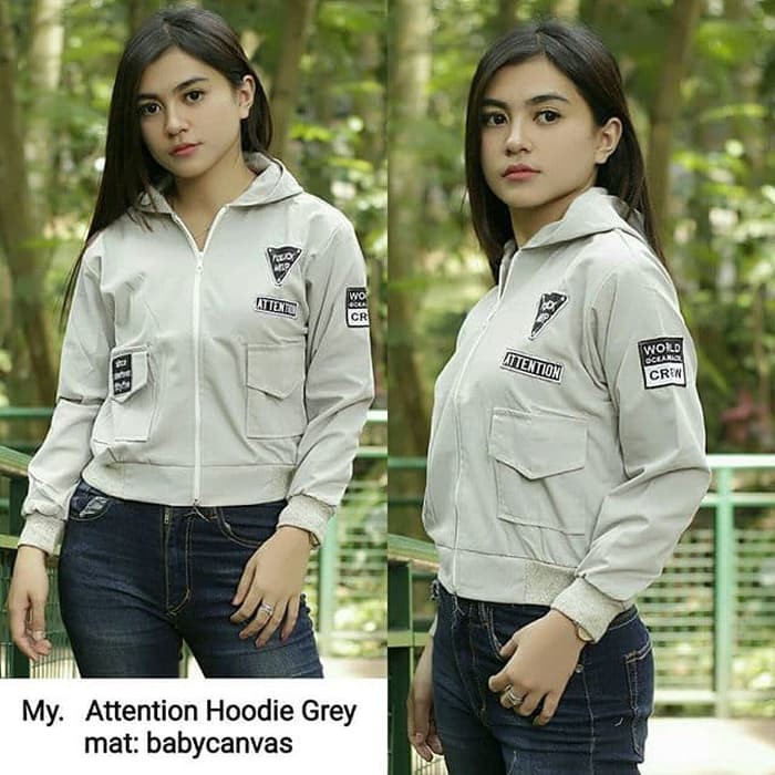 Diskon12.18 ATTENTION HOODIE GREY - jaket hoodie wanita - jaket casual bandung Mbaninashop