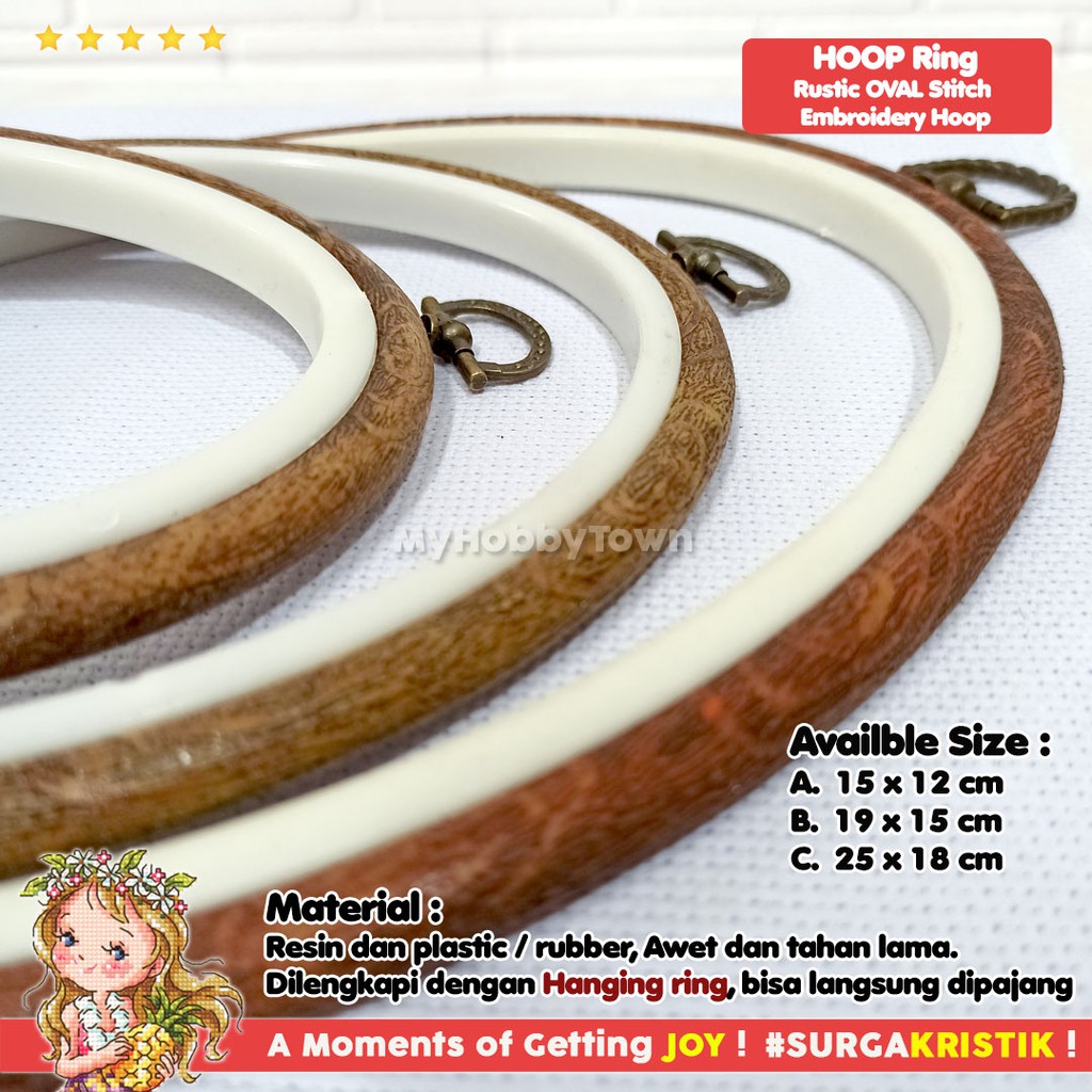 Pemidangan Hoop Sulam Kristik Cross Stitch Oval Rustic Plastik