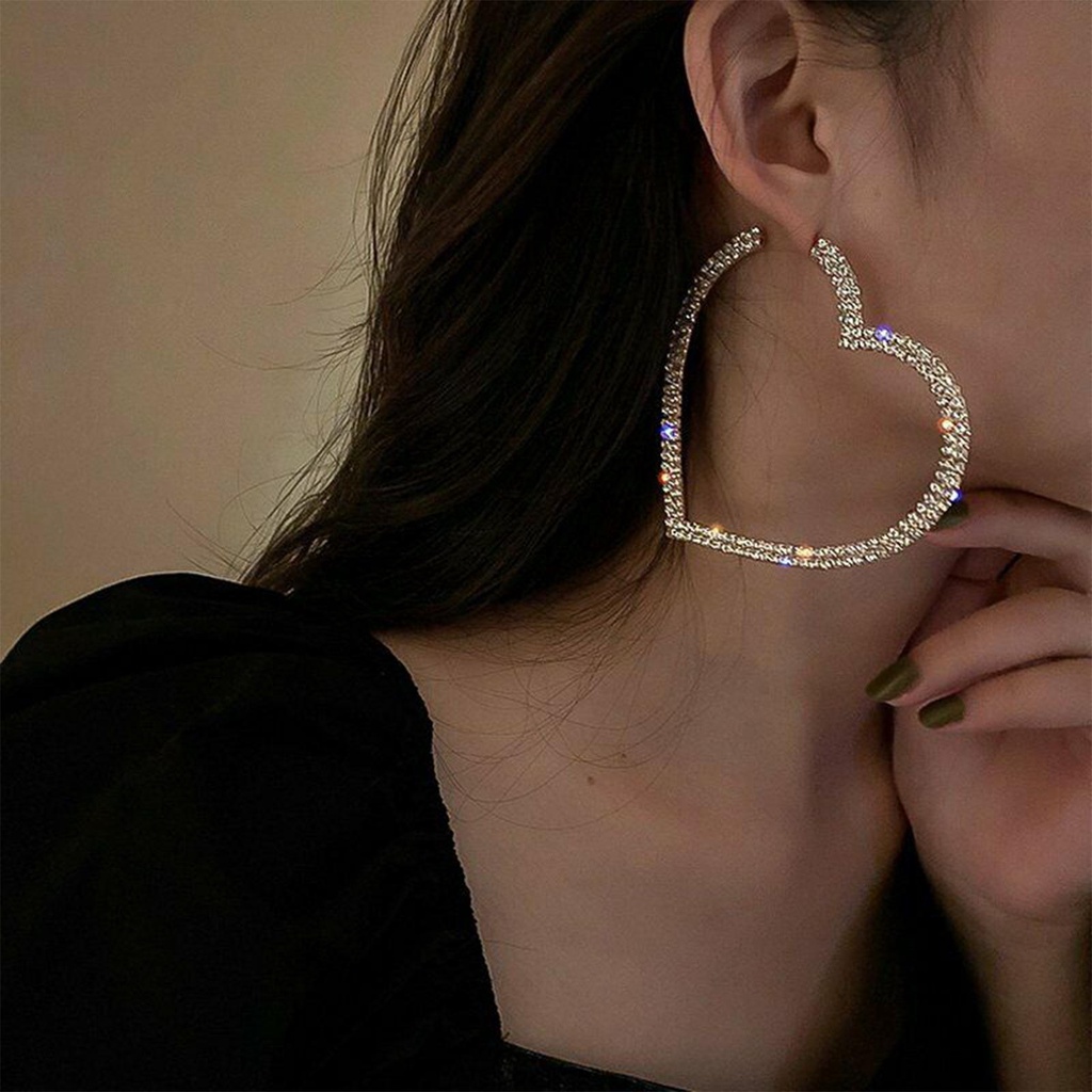 R-flower Big Heart Hoop Earrings Fashion Hadiah Kristal Pernikahan