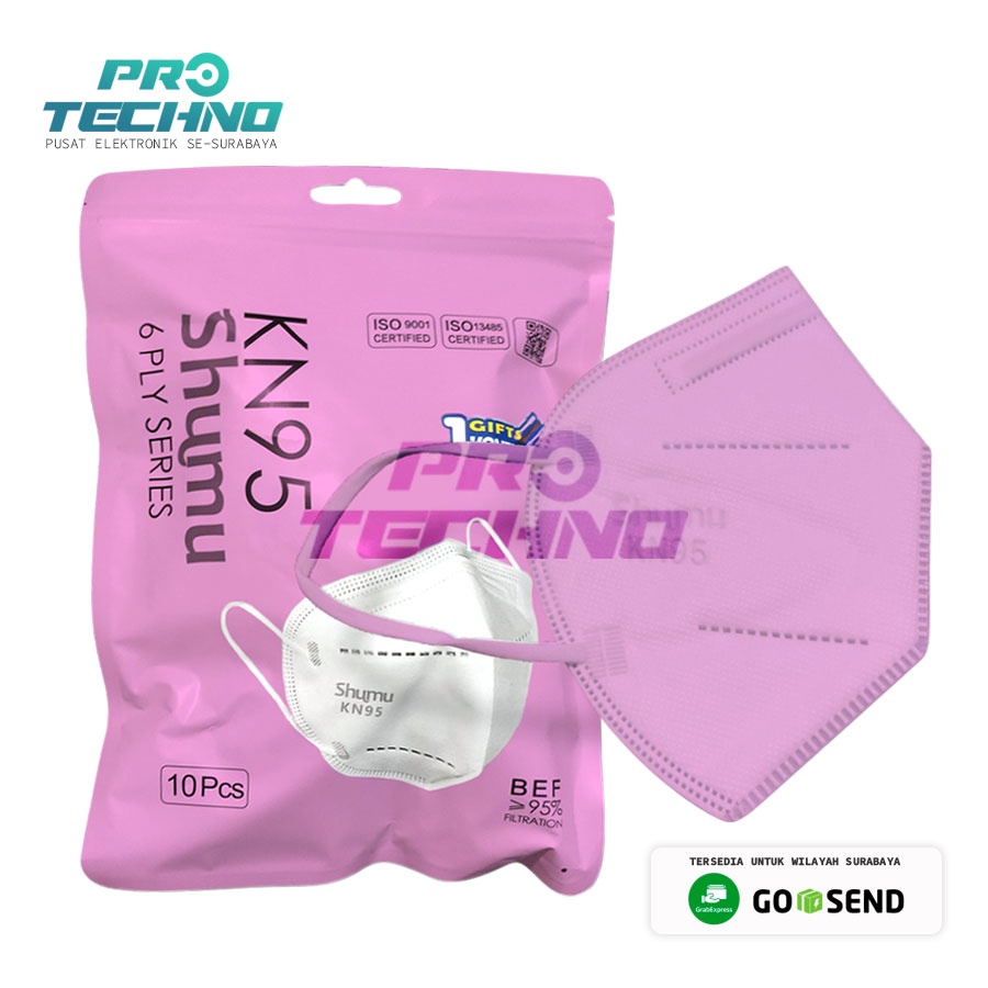 Masker KN95 SHUMU PINK 6 Ply - 10 Pcs - FREE CONECTOR - 10 Pcs Tali Senada