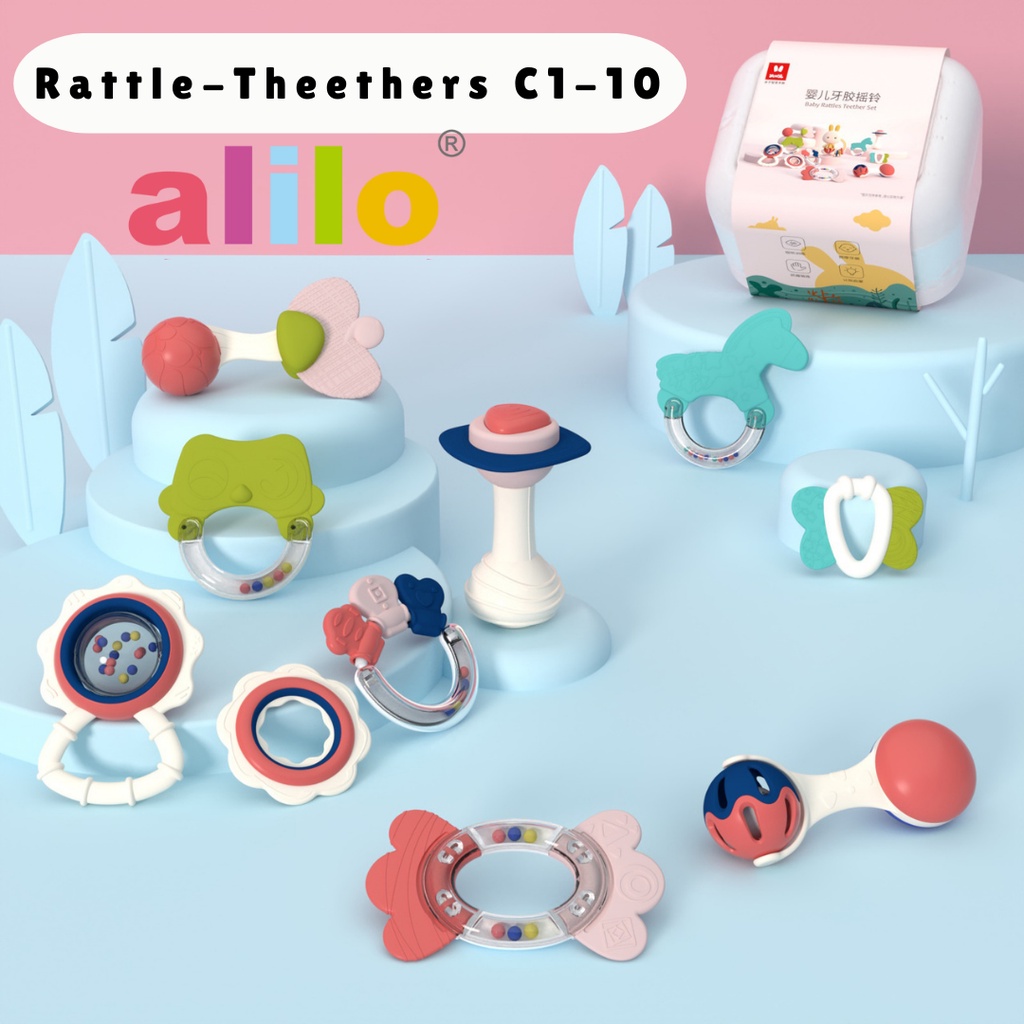 Alilo Baby Rattle Theether SET 10 PCS / Mainan Rattle Bayi / Teether Bayi / Gigitan Bayi / BPA Free / Newborn Gift