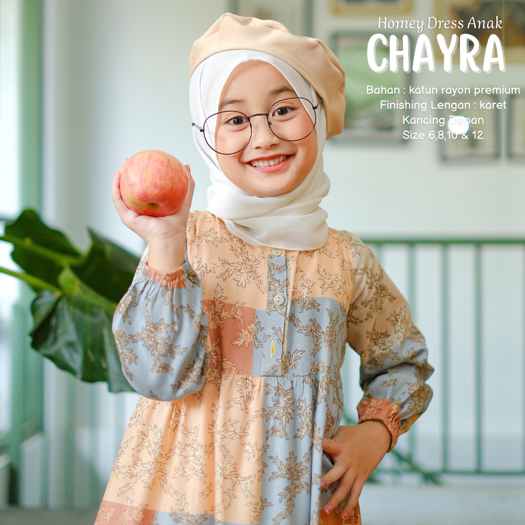 Gamis Anak Perempuan Umur 4 sd 12 tahun_Homey Dress CHAYRA Kids_Gamis Anak Bahan Rayon_Pakaian Muslim Anak Perempuan