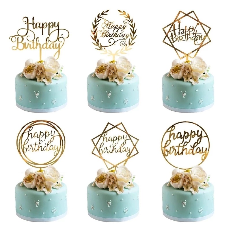 [Harga Grosir]1pc Topper Kue Ulang Tahun / Pernikahan Desain Tulisan Happy Birthday Bahan Akrilik/Hot Sale