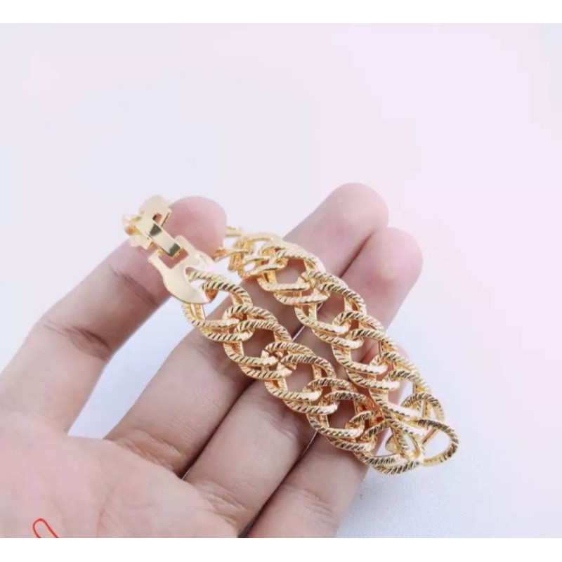 gelang tangan rante doble titanium gold perhiasan wanita