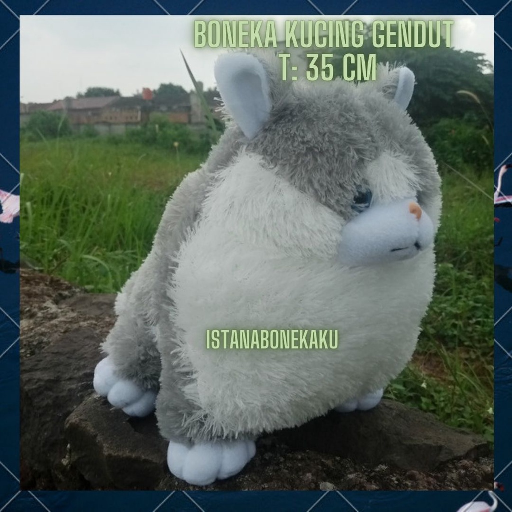 Boneka Kucing Gendut Lucu Gemesin T : 35 cm Bulu Halus Dacron Murni