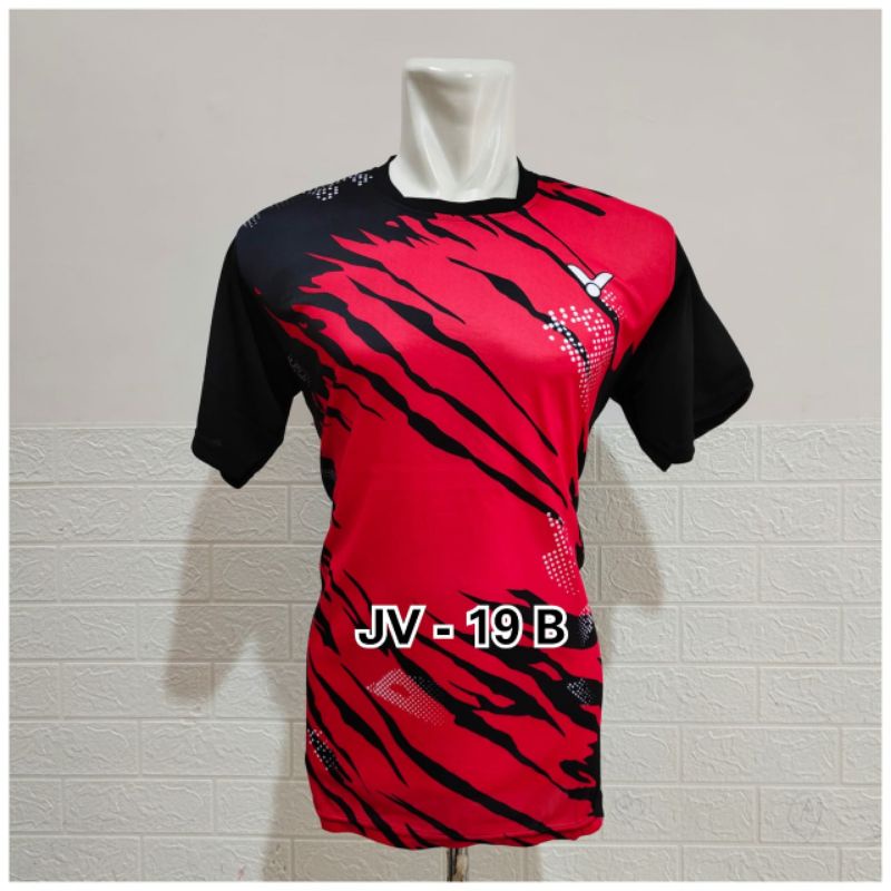 Jersey Badminton Printing Motif Abstrak Merah Hitam