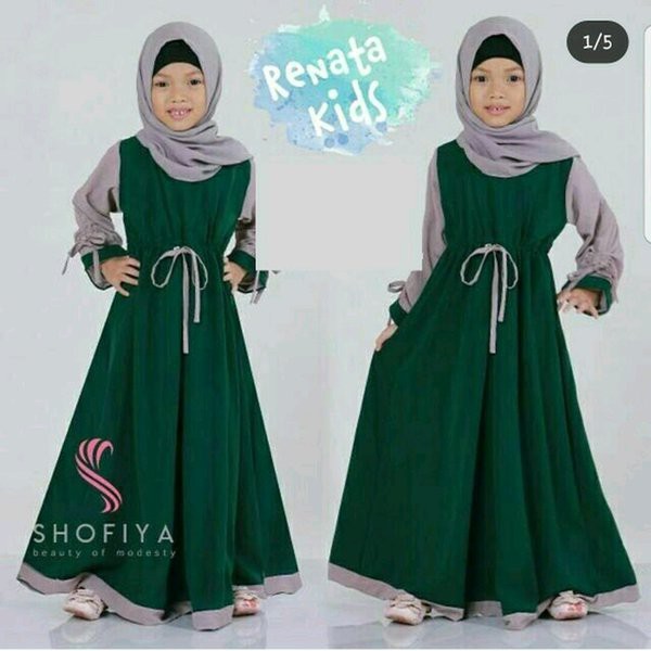 gamis maxi dres Renata Kid baloteli baju muslim anak perempuan hijau botol