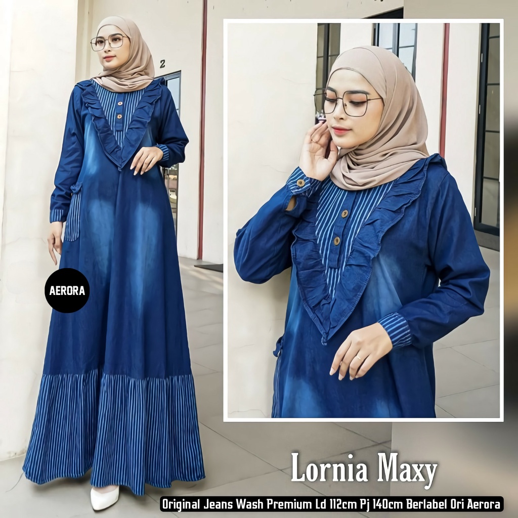 Baju Gamis Dewasa Jeans Jins Denim Wanita Terbaru 2023 Dress Modern Busui Kekinian Model Susun Cantik Kancing Aktif Premium Ld 112 P 140 Fabs Maxy Allsize