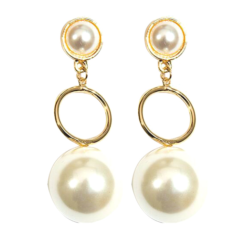 Anting Stud Panjang Bentuk Lingkaran Besar Aksen Mutiara Tiruan Untuk Wanita