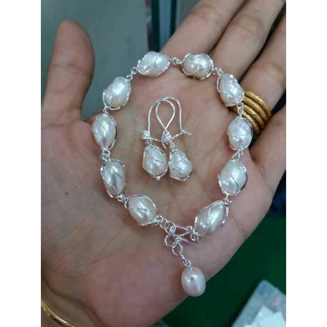 Set Perak Mutiara Air Tawar / Mutiara Lombok / perak / Perhiasan