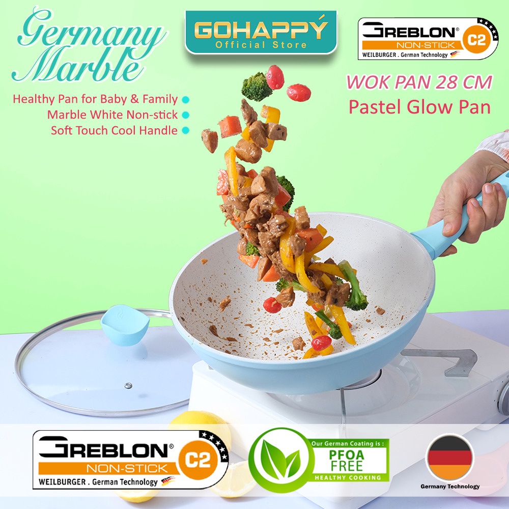 MIZUKI Gohappy Panci Greblon C2 SET 3 PAN TOSCA Germany Marble | WOK PAN - MILK PAN - FRY PAN - SAUCE PAN NON-STICK