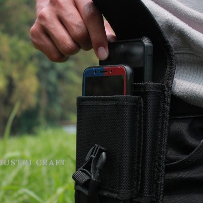 Sarung Tempat Hp Pinggang Tas Dompet Handpone Pinggang Doble Slot Pouch hp Pria Hitam Kanvas