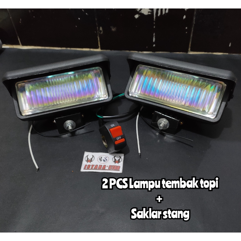 2 PCS LAMPU HALOGEN SOROT TEMBAK TOPI + TUTUP+SAKLAR STANG