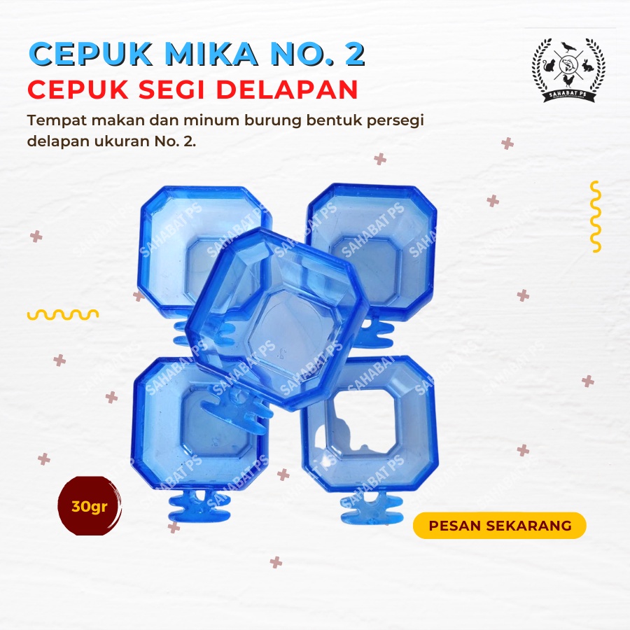 CEPUK CANGKIR SEGI 8 MIKA NO. 2 TEMPAT MAKAN MINUM BURUNG LOVEBIRD
