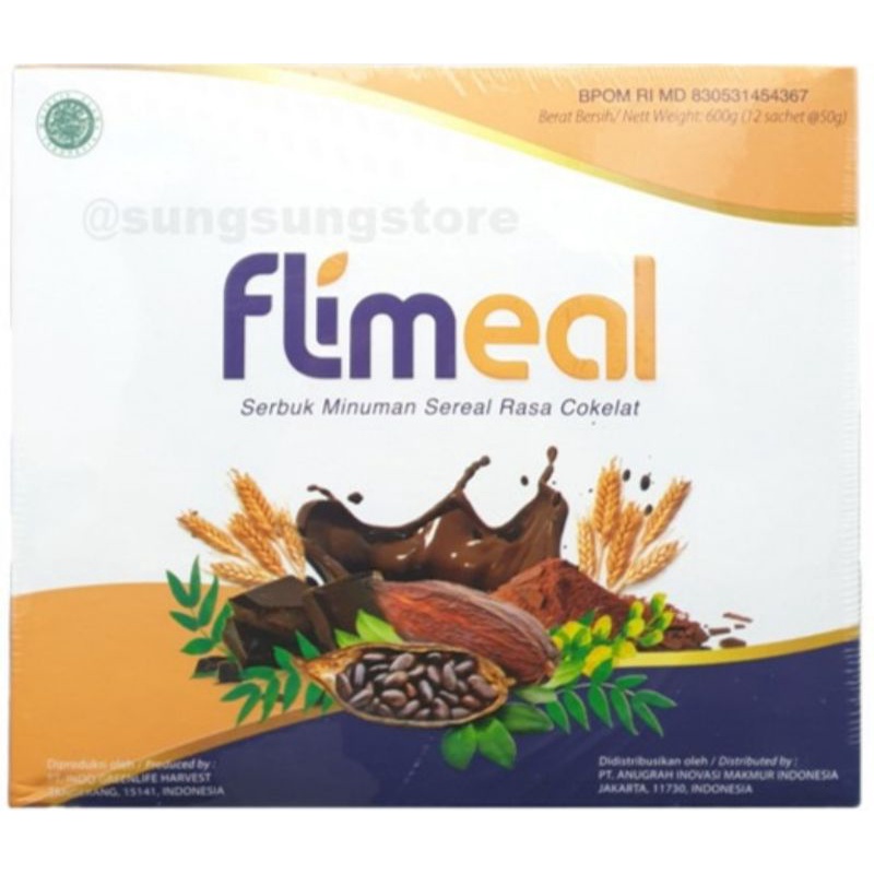 

FLIMEAL (FLIMTY MEAL) Rasa coklat. Isi 12 sachet. FREE SHAKER tiap pembelian 2 box. Bpom,halal,mui