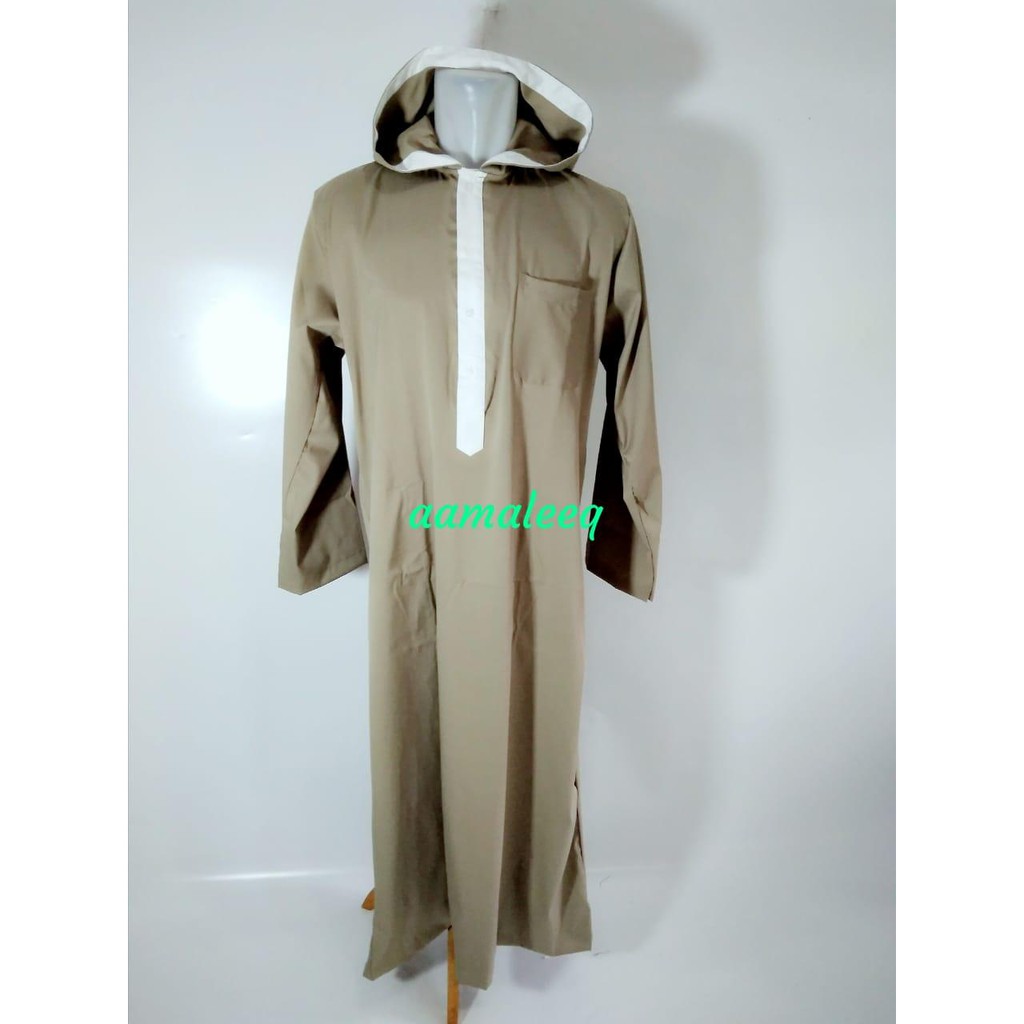 gamis jubah hoodie coklat muda
