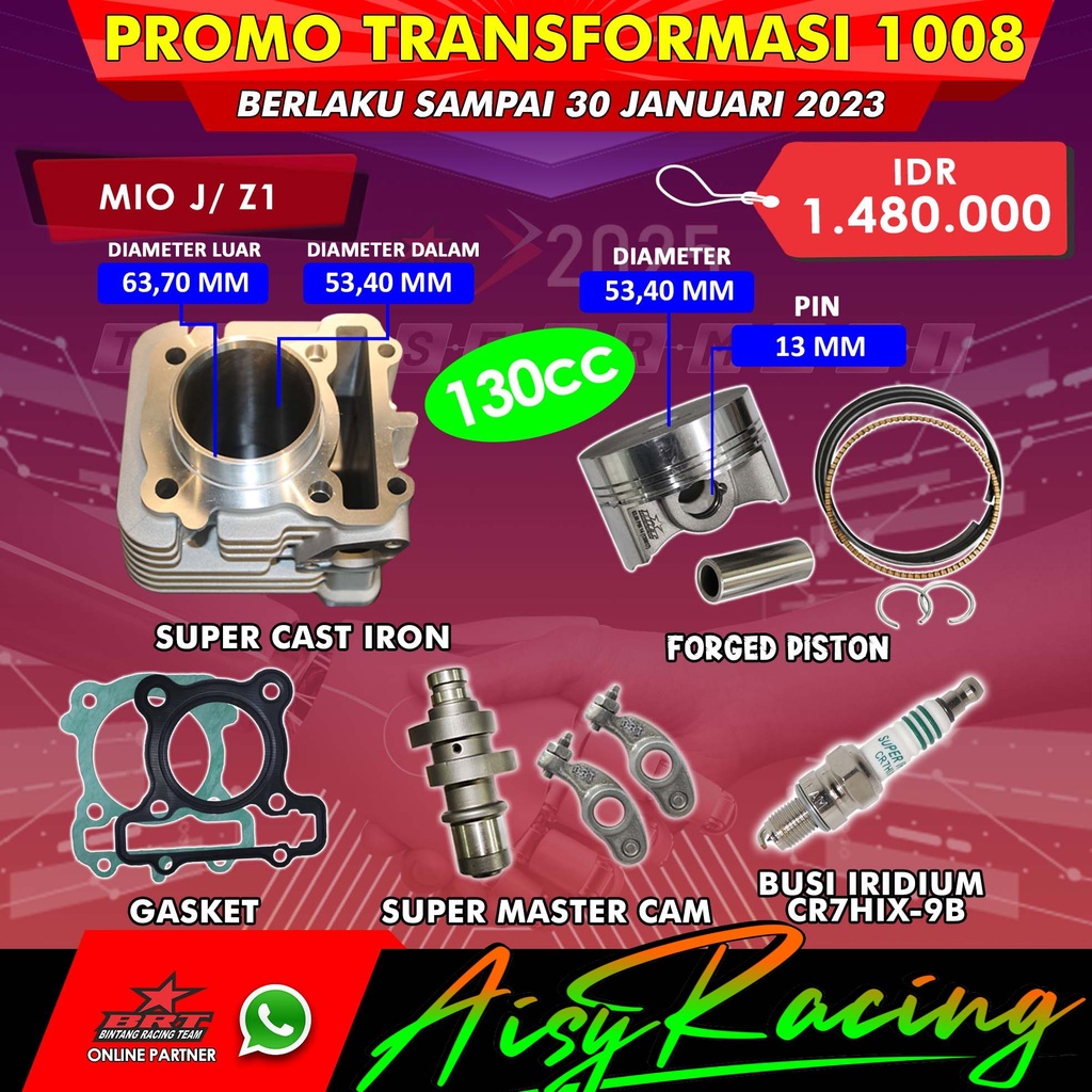 PAKET BORE UP BRT  155 CC / 130 CC BLOK SEHER BLOK PISTON CASTING IRON MIO J / X RIDE / FINO / Jupit