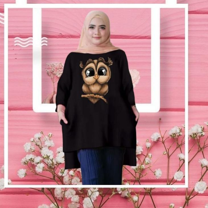 ♠ Jeslyn.Fashion Baju Atasan Tunik wanita Dewasa Jumbo LD 130 Cm Bahan Kaos Adem Tangan Lengan 3/4, 