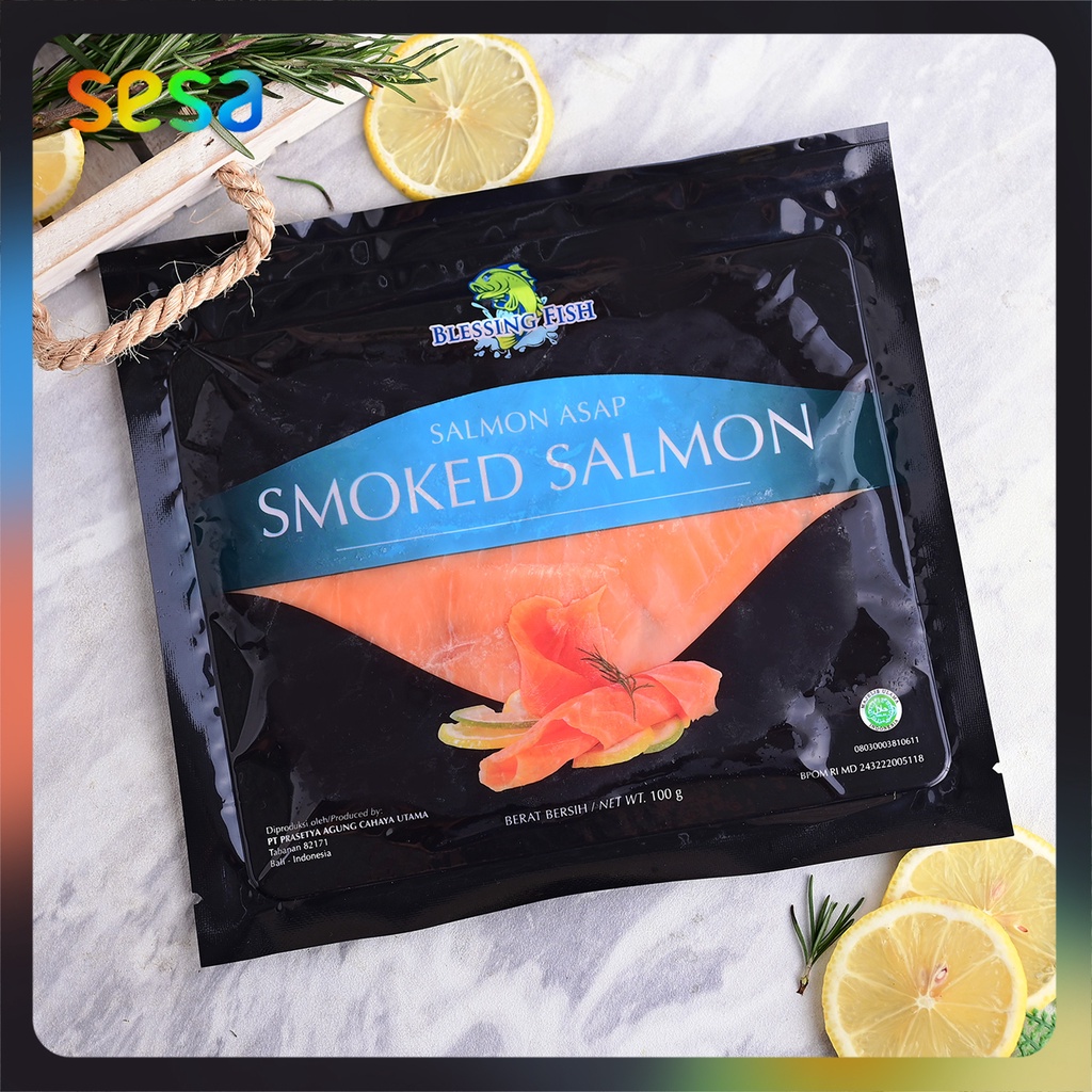 

BLESSING FISH Smoked Salmon Slice 100gr - Salmon Asap Ikan Fresh Sehat Segar