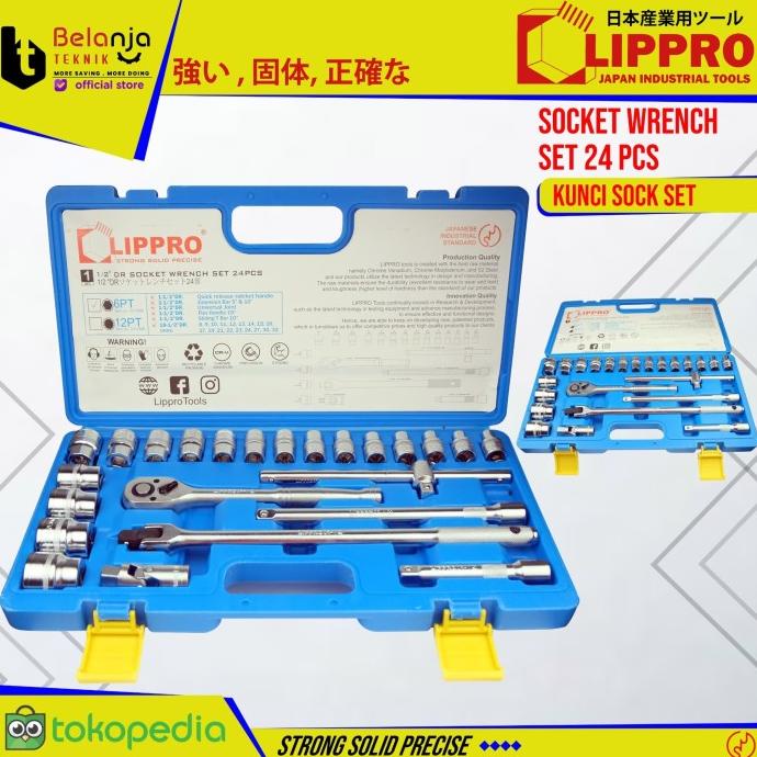 Lippro Kunci Shock Set 8-32 mm 1/2" Hand Socket 24 Pcs 6 PT Mata Sok ---Termurah---