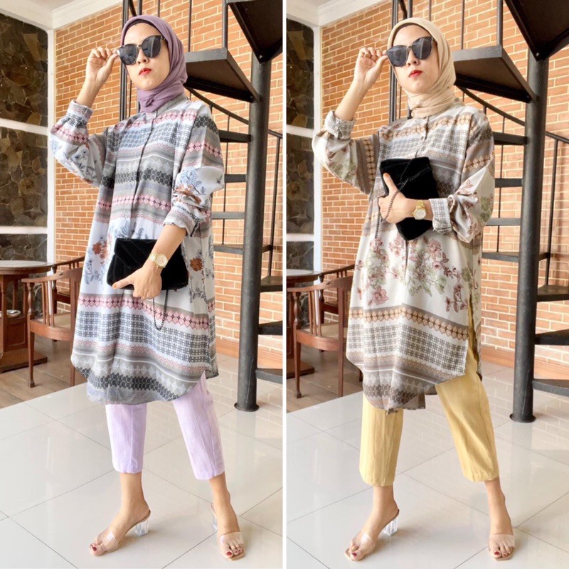 Fashion Muslim Wanita Tunik Jumbo LD 120 Prada Crepe Motif Bunga Vintage RAYA Tunic