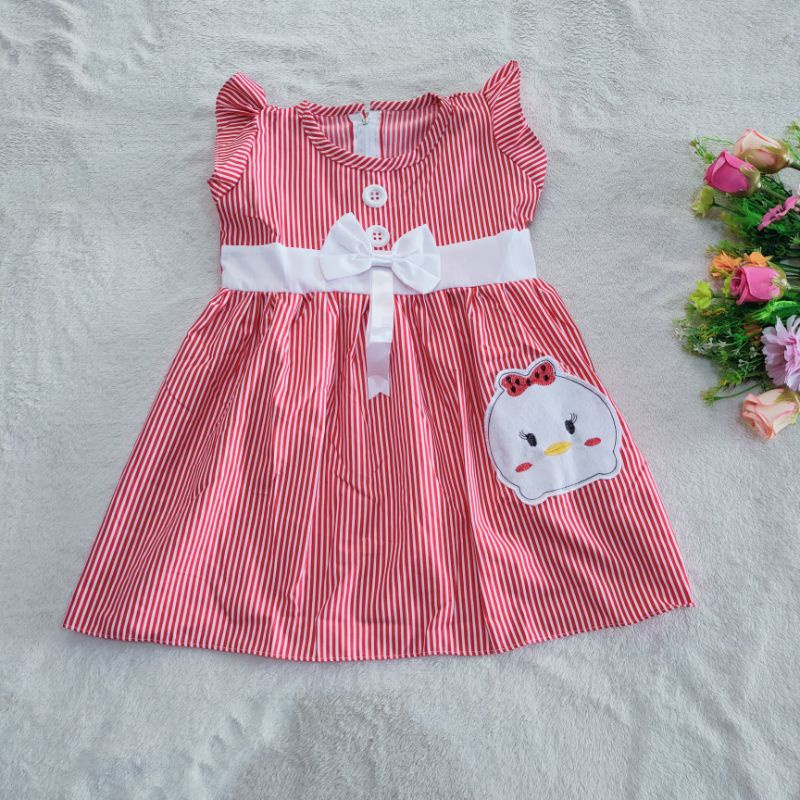 Dress anak 2 3 Tahun baju anak cewek perempuan gaun strip terbaru bebek piyo piyo