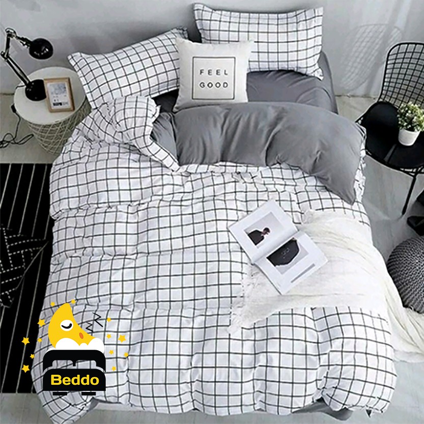 Bedcover Aesthetic 200x220Cm 180x220Cm Kotak Hitam Abu Putih Biru Uk Single Dan Double