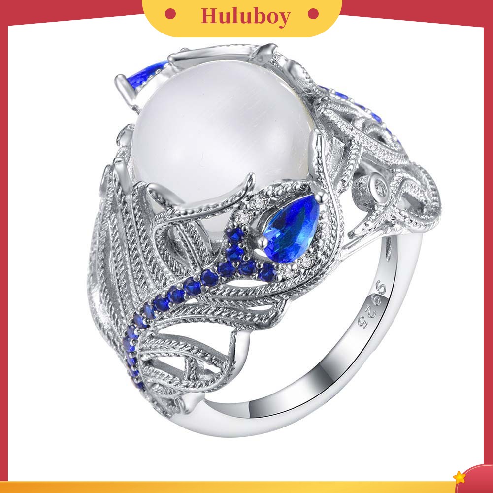 Hu Hu Hu Hu Hu Alat Bantu Pasang Kacamata♡ Cincin Wanita Desain Bulu Merak Hias Opal Sapphire Imitasi Untuk Pernikahanhadiah