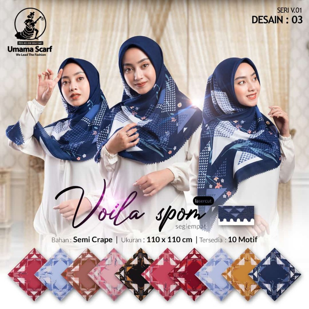 Jilbab PILIH WARNA PILIH MOTIF VOILA SPOM LASER CUT UMAMA Hijab Kerudung Segi Empat Motif D3/103