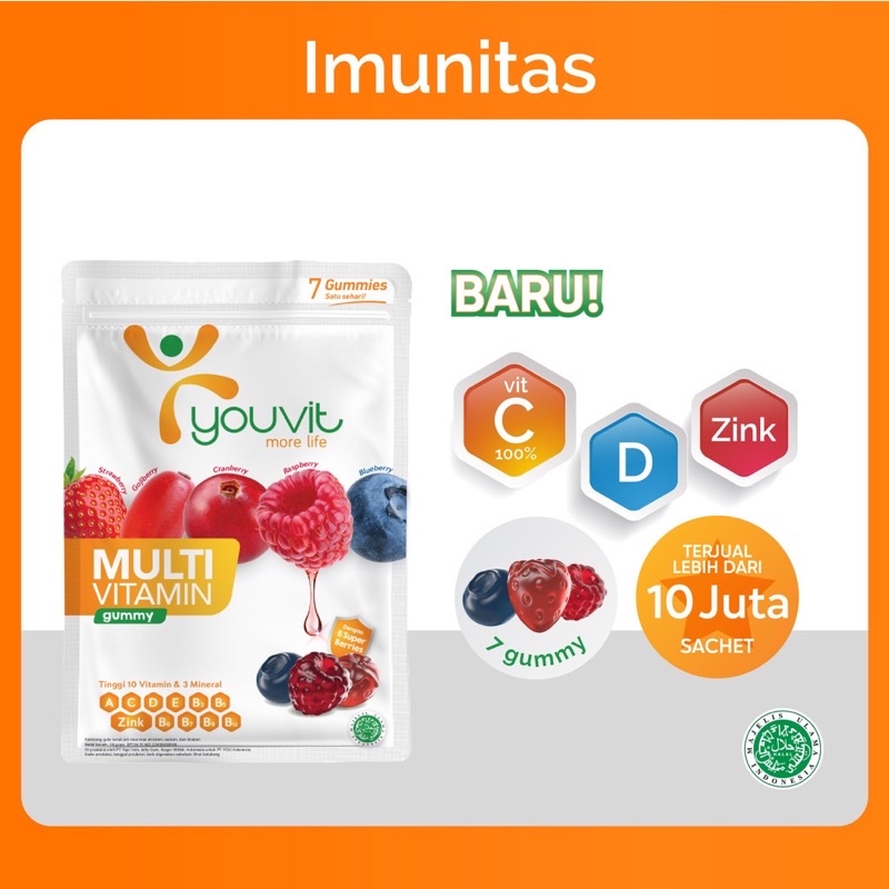 Youvit gummy multivitamin dewasa sachet 7pcs dan pouch 30pcs