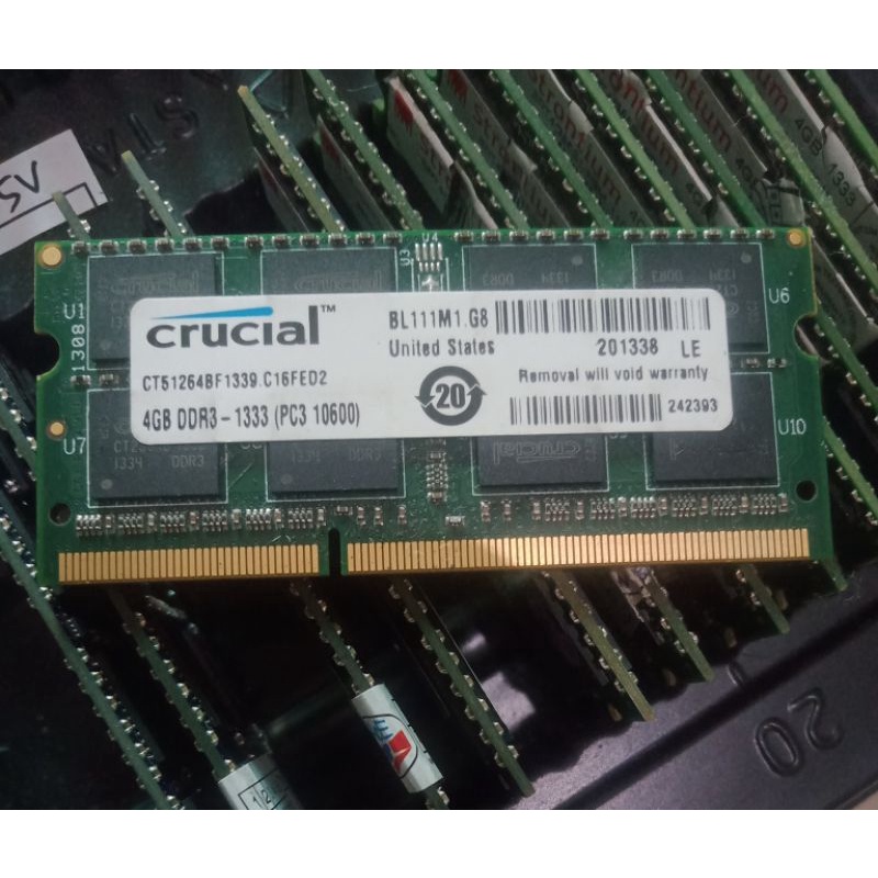 Ram laptop 4gb ddr3l pc3l 10600s 1333mhz 1,35volt crucial micron