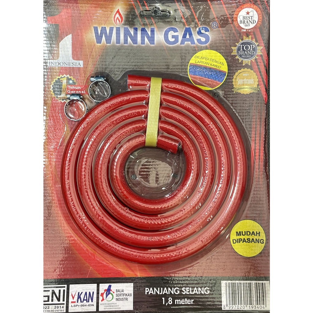 WINN GAS SELANG GAS FLEXIBLE 1.8 Meter LPG MERAH LAPISAN KAWAT 3 KG / 12 KG