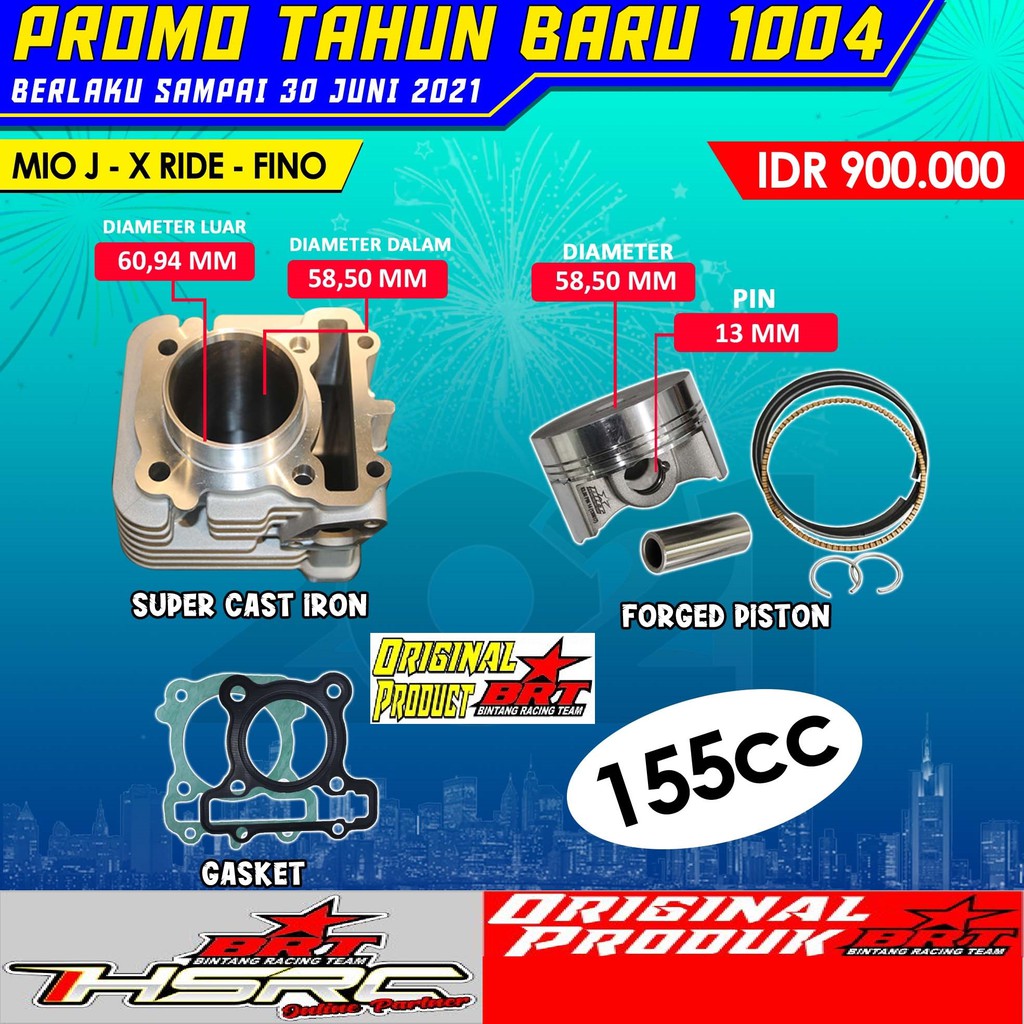 Block Cylinder BRT Yamaha Mio J GT X Ride 115 Fino 58.50mm Piston Forging Blok Seher Bore Up Boring