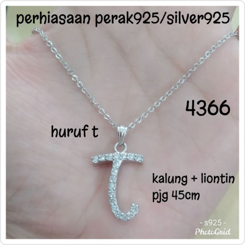 KALUNG+LIONTIN HURUF T PUTIH 4366 PERAK 925 #FMA