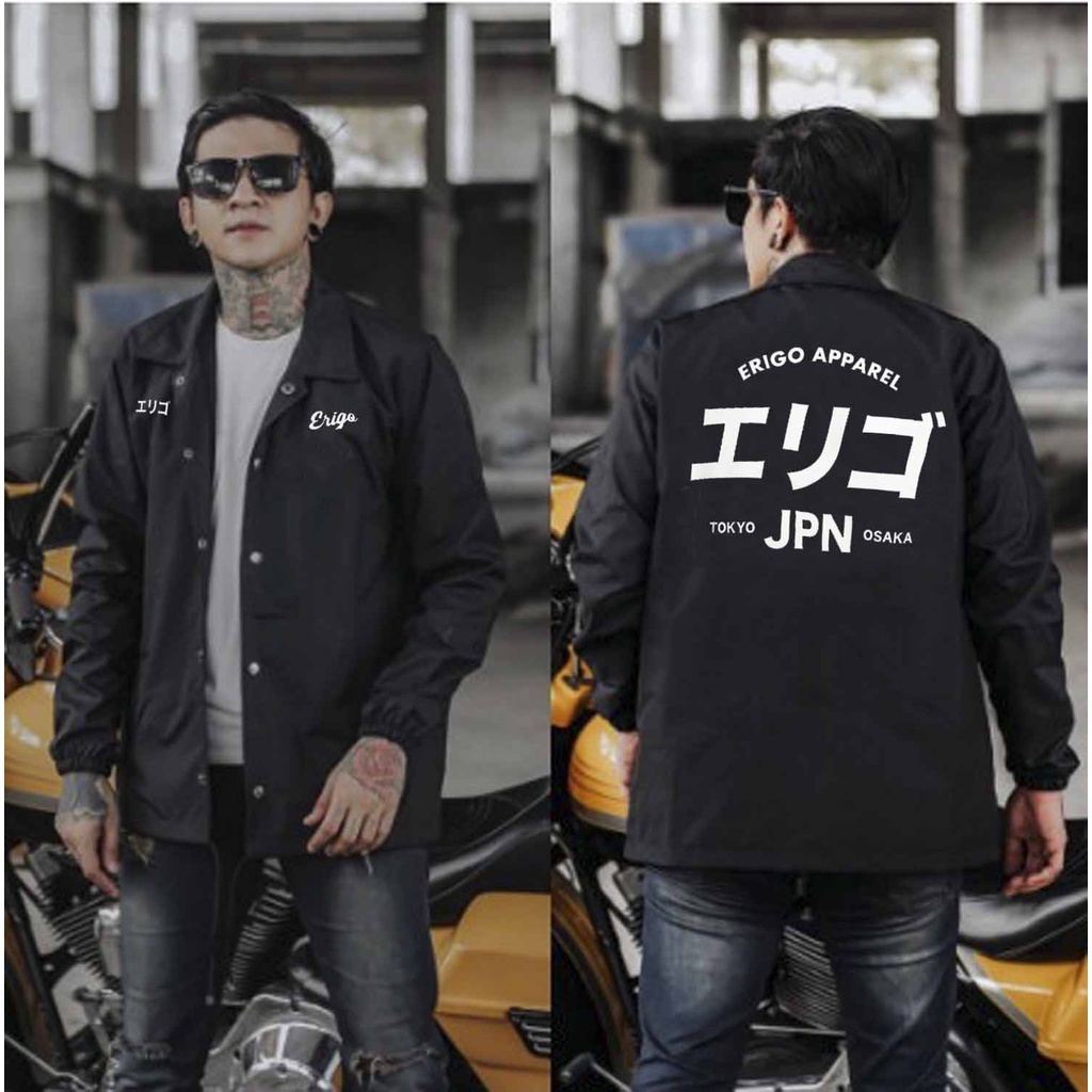 Coach erigo Jacket remaja Apparel NAGA jepang jaket pria wanita jacket murah distro remaja kekinian terbaru jeket perasut-JPN HITAM